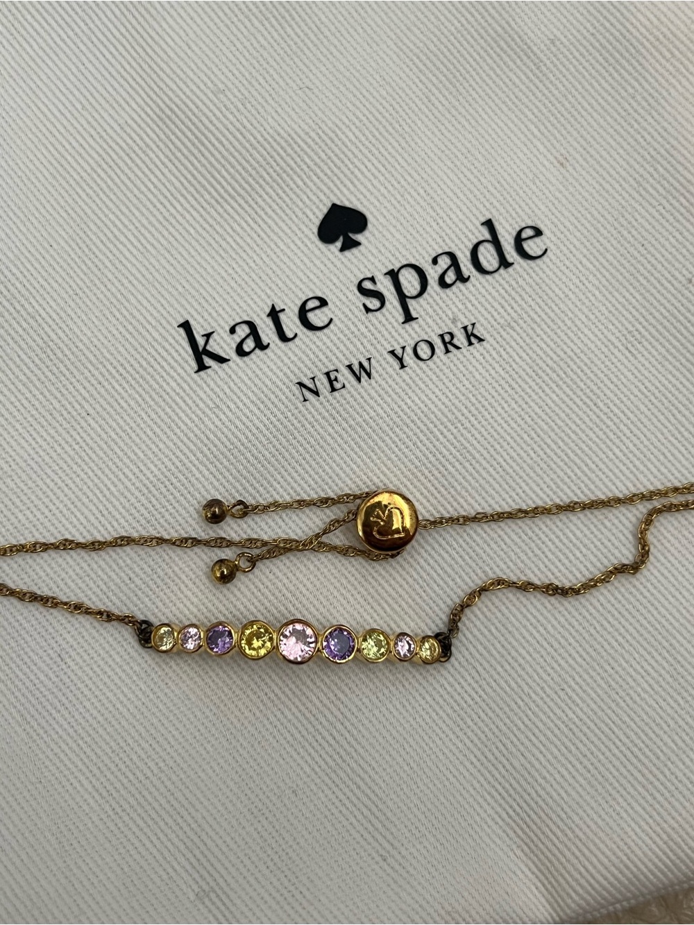 kate spade Gold Chain Bracelet with Pink, Purple & Yellow Crystals